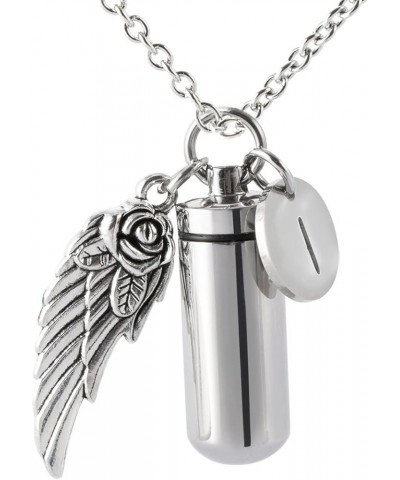 Pill Shaped Container Vial Locket Cylinder Cremation Keepsake Jewelry Initial Letter Ashes Urn Pendant I $9.00 Necklaces