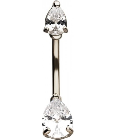 Double Gem Teardrop Prong-Set CZ Crystal Belly Button Ring Silver Tone $8.43 Body Jewelry