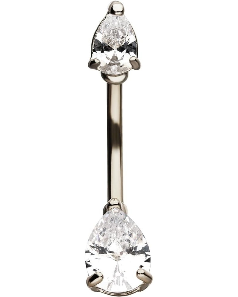 Double Gem Teardrop Prong-Set CZ Crystal Belly Button Ring Silver Tone $8.43 Body Jewelry