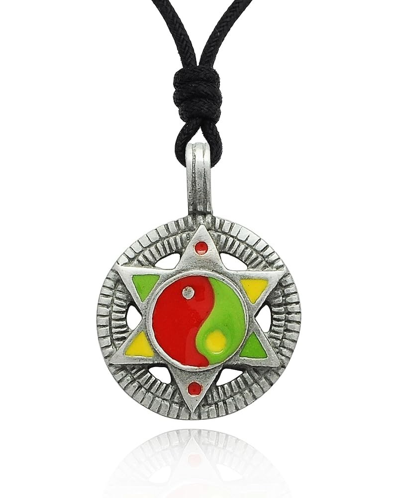 Yin Yang And Hexagram Silver Pewter Charm Necklace Pendant Jewelry Adjustable Cotton $7.14 Necklaces