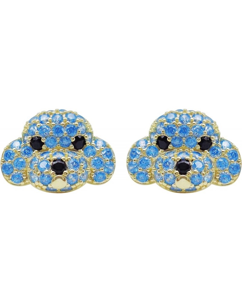 925 Sterling Silver Cute Dog Puppy Zirconia Earrings Ear Stud Piercing white gold plated Fashion Jewelry Gifts WK90055 G-Blue...