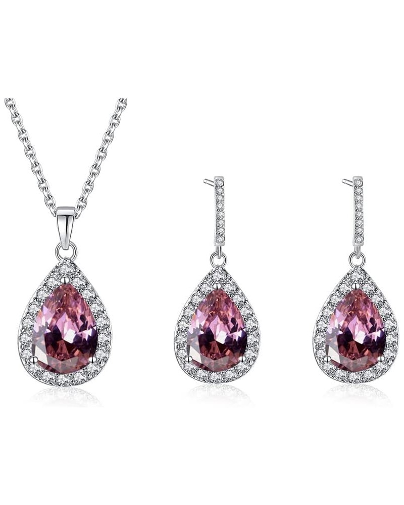 Rose Gold Teardrop Infinity Pendant Necklace Dangle Earring Bridal Pearl Jewelry Sets-Pink $7.14 Jewelry Sets