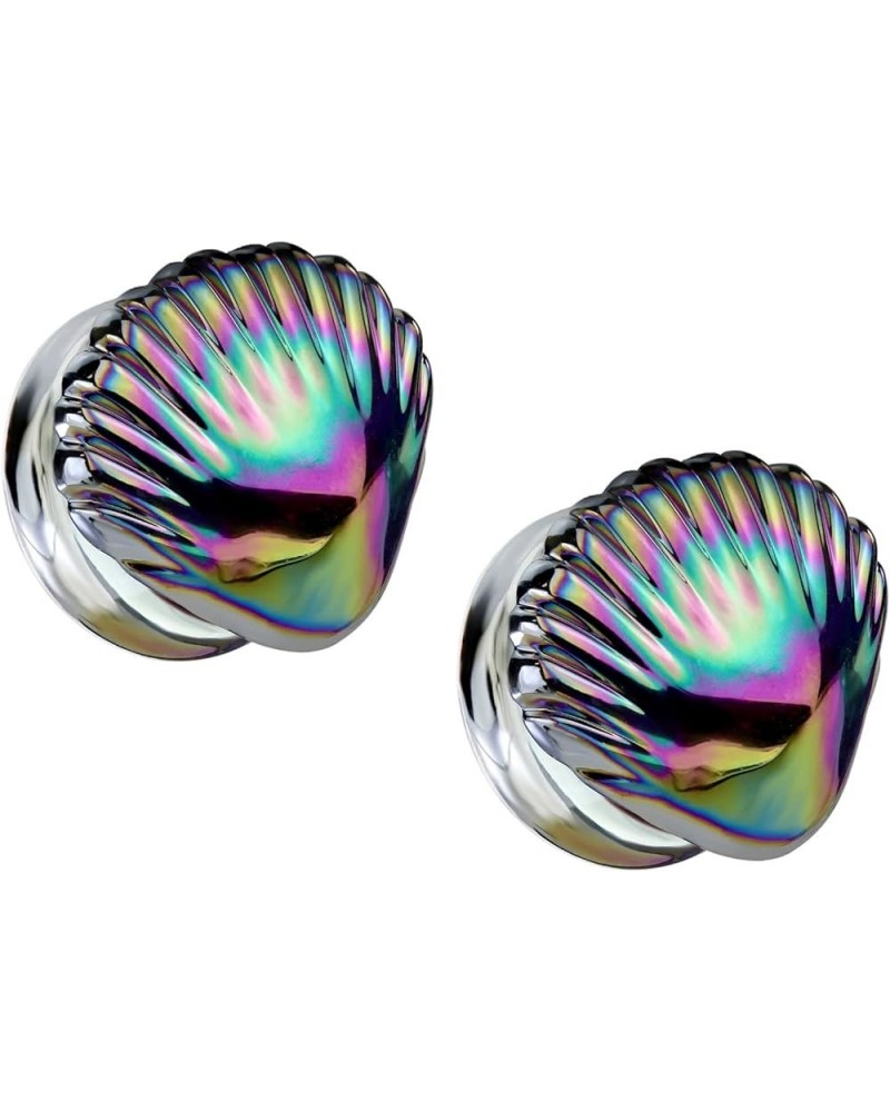 Iridescent Rainbow Shell Glass Double Flared Plugs, Sold As Pair 10mm (00GA) $10.34 Body Jewelry