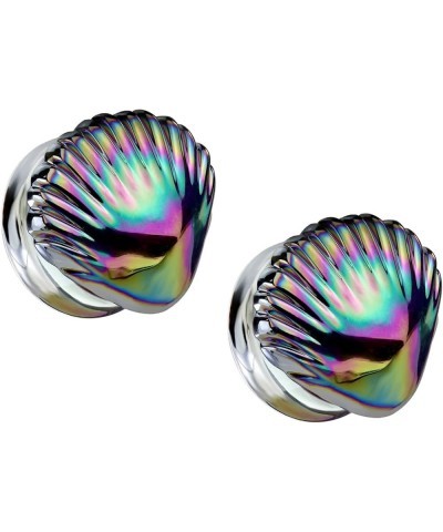 Iridescent Rainbow Shell Glass Double Flared Plugs, Sold As Pair 10mm (00GA) $10.34 Body Jewelry