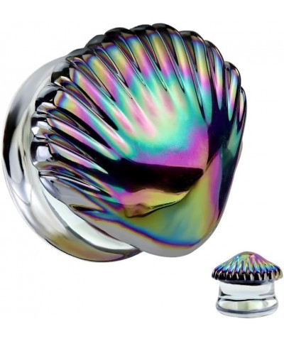 Iridescent Rainbow Shell Glass Double Flared Plugs, Sold As Pair 10mm (00GA) $10.34 Body Jewelry