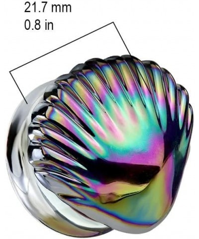 Iridescent Rainbow Shell Glass Double Flared Plugs, Sold As Pair 10mm (00GA) $10.34 Body Jewelry