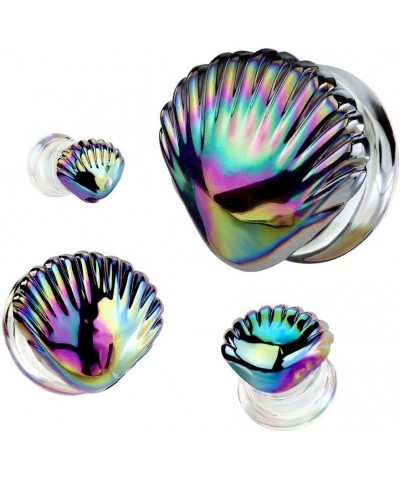 Iridescent Rainbow Shell Glass Double Flared Plugs, Sold As Pair 10mm (00GA) $10.34 Body Jewelry