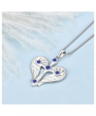 Cross Necklace 925 Sterling Silver Heart Angel Wings Pendant Necklace for Women 09-Sapphire-Sept-Silver $33.54 Necklaces