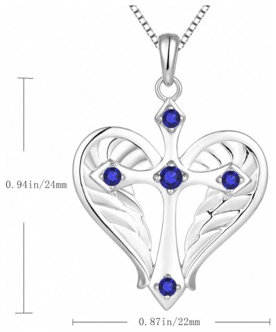 Cross Necklace 925 Sterling Silver Heart Angel Wings Pendant Necklace for Women 09-Sapphire-Sept-Silver $33.54 Necklaces