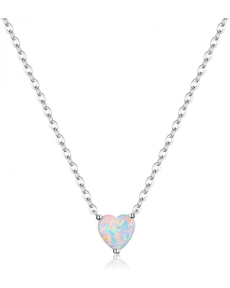 925 Sterling Silver Choker Necklace Dainty Tiny Opal Round/Heart Pendant Necklace Jewelry Gift for Women White Heart $15.92 N...