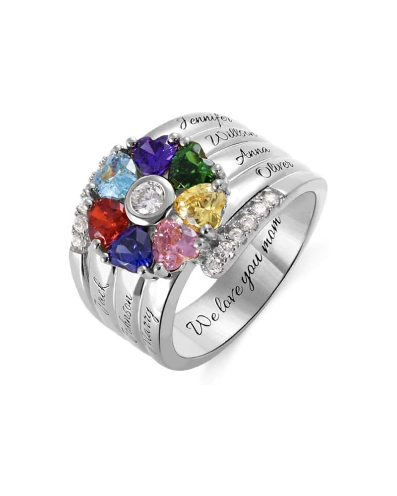 Personalized Birthstone Rings For Women 925 Sterling Silver Custom Name Ring Grandma Mothers Day Birthday Gifts Style 7 $25.0...