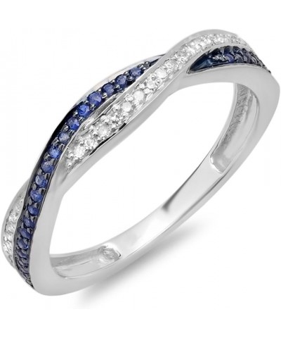 Round Blue Sapphire & White Diamond Crisscross Engagement Ring for Women in 10K Solid Gold 8.5 Solid White Gold $143.51 Rings