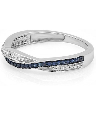 Round Blue Sapphire & White Diamond Crisscross Engagement Ring for Women in 10K Solid Gold 8.5 Solid White Gold $143.51 Rings