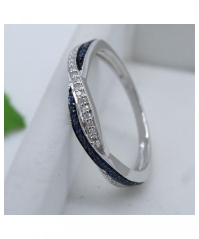 Round Blue Sapphire & White Diamond Crisscross Engagement Ring for Women in 10K Solid Gold 8.5 Solid White Gold $143.51 Rings