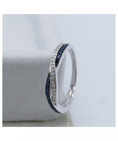 Round Blue Sapphire & White Diamond Crisscross Engagement Ring for Women in 10K Solid Gold 8.5 Solid White Gold $143.51 Rings