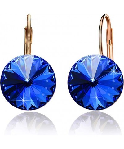 Round Austrian Crystal Drop Leverback Earrings for Women 14K Gold Plated Hypoallergenic Earrings Bermuda Blue $11.65 Earrings