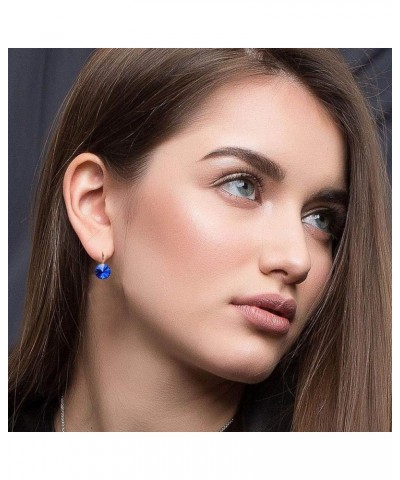 Round Austrian Crystal Drop Leverback Earrings for Women 14K Gold Plated Hypoallergenic Earrings Bermuda Blue $11.65 Earrings