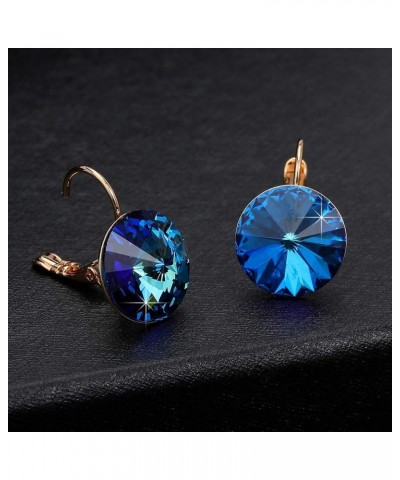 Round Austrian Crystal Drop Leverback Earrings for Women 14K Gold Plated Hypoallergenic Earrings Bermuda Blue $11.65 Earrings