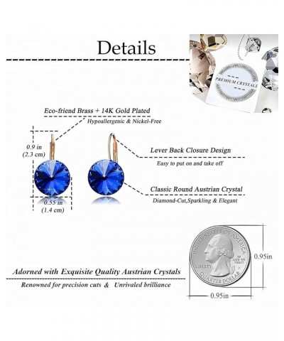 Round Austrian Crystal Drop Leverback Earrings for Women 14K Gold Plated Hypoallergenic Earrings Bermuda Blue $11.65 Earrings