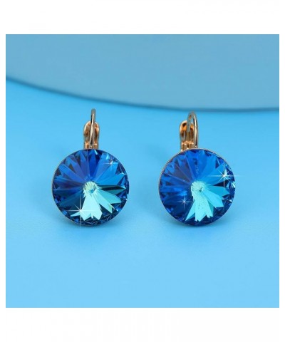 Round Austrian Crystal Drop Leverback Earrings for Women 14K Gold Plated Hypoallergenic Earrings Bermuda Blue $11.65 Earrings