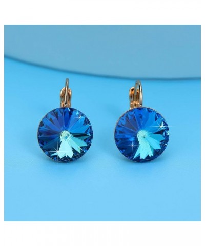 Round Austrian Crystal Drop Leverback Earrings for Women 14K Gold Plated Hypoallergenic Earrings Bermuda Blue $11.65 Earrings