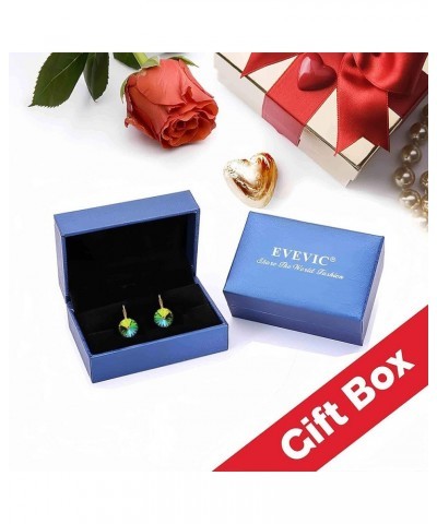 Round Austrian Crystal Drop Leverback Earrings for Women 14K Gold Plated Hypoallergenic Earrings Bermuda Blue $11.65 Earrings