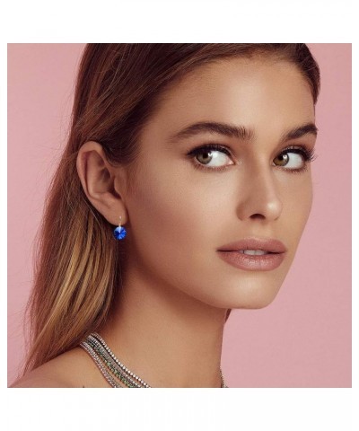 Round Austrian Crystal Drop Leverback Earrings for Women 14K Gold Plated Hypoallergenic Earrings Bermuda Blue $11.65 Earrings