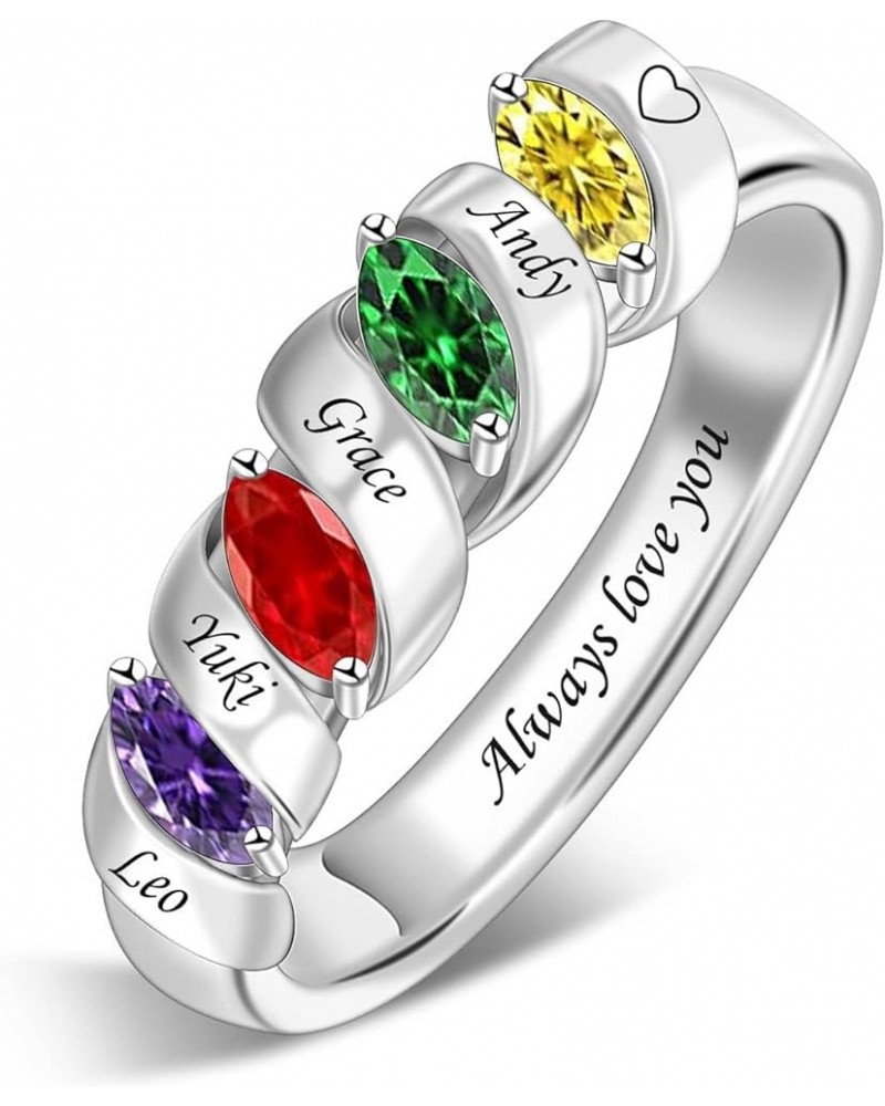 Personalized Mothers Ring with Simulated Birthstones Engraved 1-6 Family Names Mother's Day Rings Custom Family Rings for Wom...