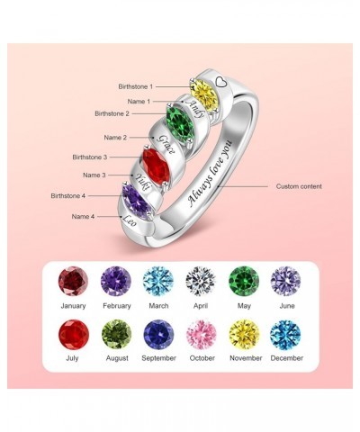 Personalized Mothers Ring with Simulated Birthstones Engraved 1-6 Family Names Mother's Day Rings Custom Family Rings for Wom...