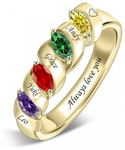 Personalized Mothers Ring with Simulated Birthstones Engraved 1-6 Family Names Mother's Day Rings Custom Family Rings for Wom...