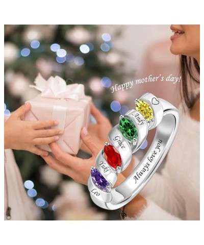 Personalized Mothers Ring with Simulated Birthstones Engraved 1-6 Family Names Mother's Day Rings Custom Family Rings for Wom...