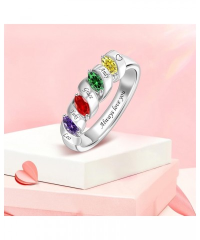 Personalized Mothers Ring with Simulated Birthstones Engraved 1-6 Family Names Mother's Day Rings Custom Family Rings for Wom...