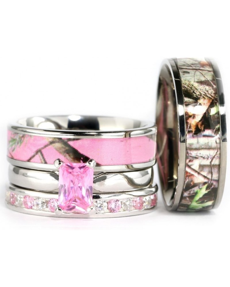 4pcs His Hers Camo Pink Radiant Stainless Steel Sterling Silver Wedding Ring Set Size His 07, Hers 08 $38.40 Bracelets