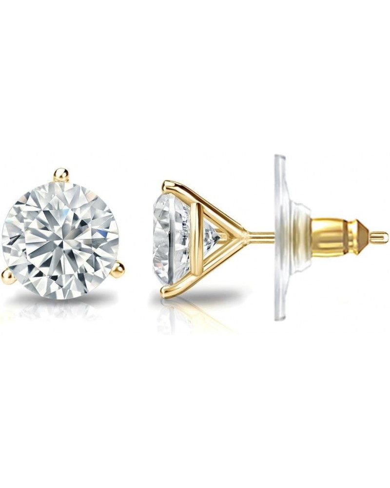 18k Gold Round Diamond Stud Earrings (1/4 to 2ct TW, White, I1-I2) 3-Prong Martini, Secure Lock Discs Yellow Gold 0.6 carats ...