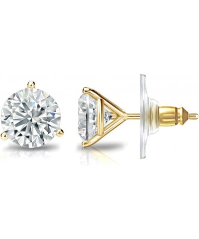 18k Gold Round Diamond Stud Earrings (1/4 to 2ct TW, White, I1-I2) 3-Prong Martini, Secure Lock Discs Yellow Gold 0.6 carats ...