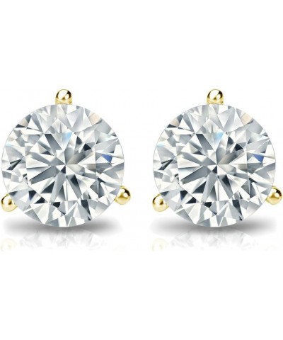 18k Gold Round Diamond Stud Earrings (1/4 to 2ct TW, White, I1-I2) 3-Prong Martini, Secure Lock Discs Yellow Gold 0.6 carats ...