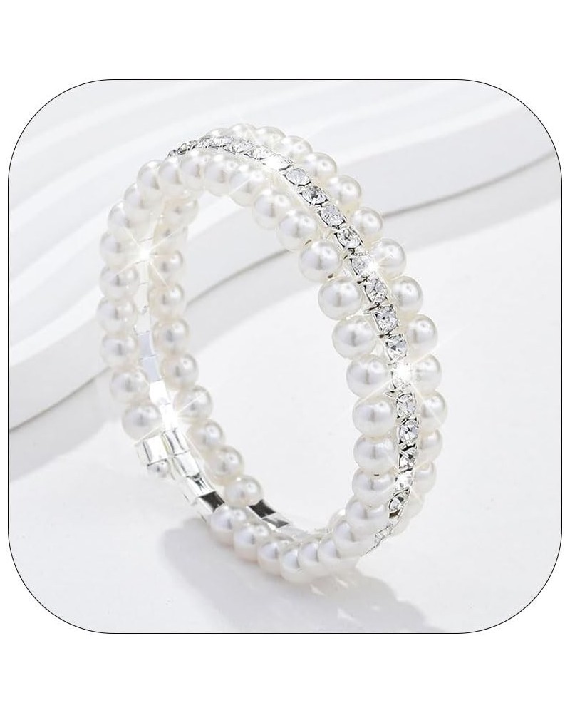 Bracelets for Women MultiLayer Pearl Bracelets for Women Pearl Jewelry Pearl Bracelet Crystal Rhinestone Bangle Bracelets for...