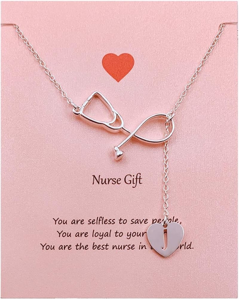 Nurse Initial Necklace Nurse Week Gifts for Women Nurse Practitioner Appreciation Graduation Gifts Stethoscope Necklace for W...