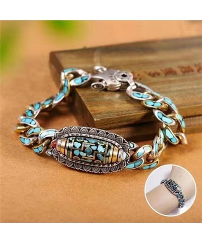 Turquoise Six-Character Mantra Nine-Eyed Dzi Bead Bracelet, Six-character Mantra Bead Bracelet A+B-20cm $16.23 Bracelets