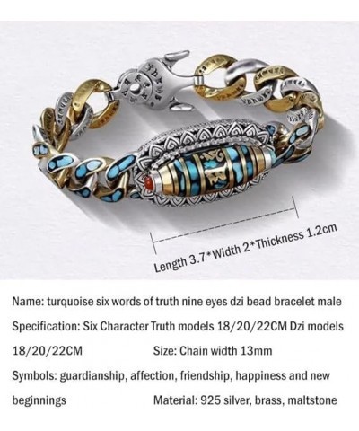 Turquoise Six-Character Mantra Nine-Eyed Dzi Bead Bracelet, Six-character Mantra Bead Bracelet A+B-20cm $16.23 Bracelets