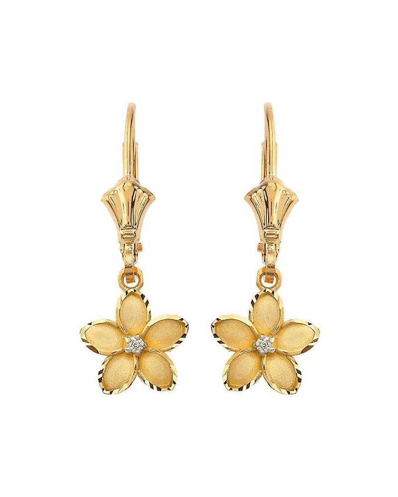 Elegant Gold Solitaire Diamond Hawaiian Plumeria Flower Dangle Earrings, 0.95 Yellow Gold 10K $77.00 Earrings