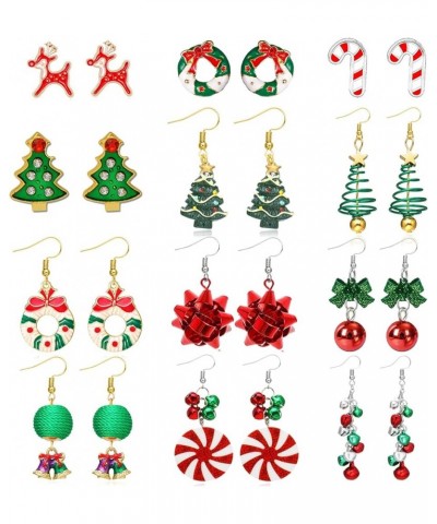 15 Pairs Christmas Stud Earrings Christmas Earrings for Women Christmas Candy Tree Bow Santa Claus Stud Earrings Xams Earring...