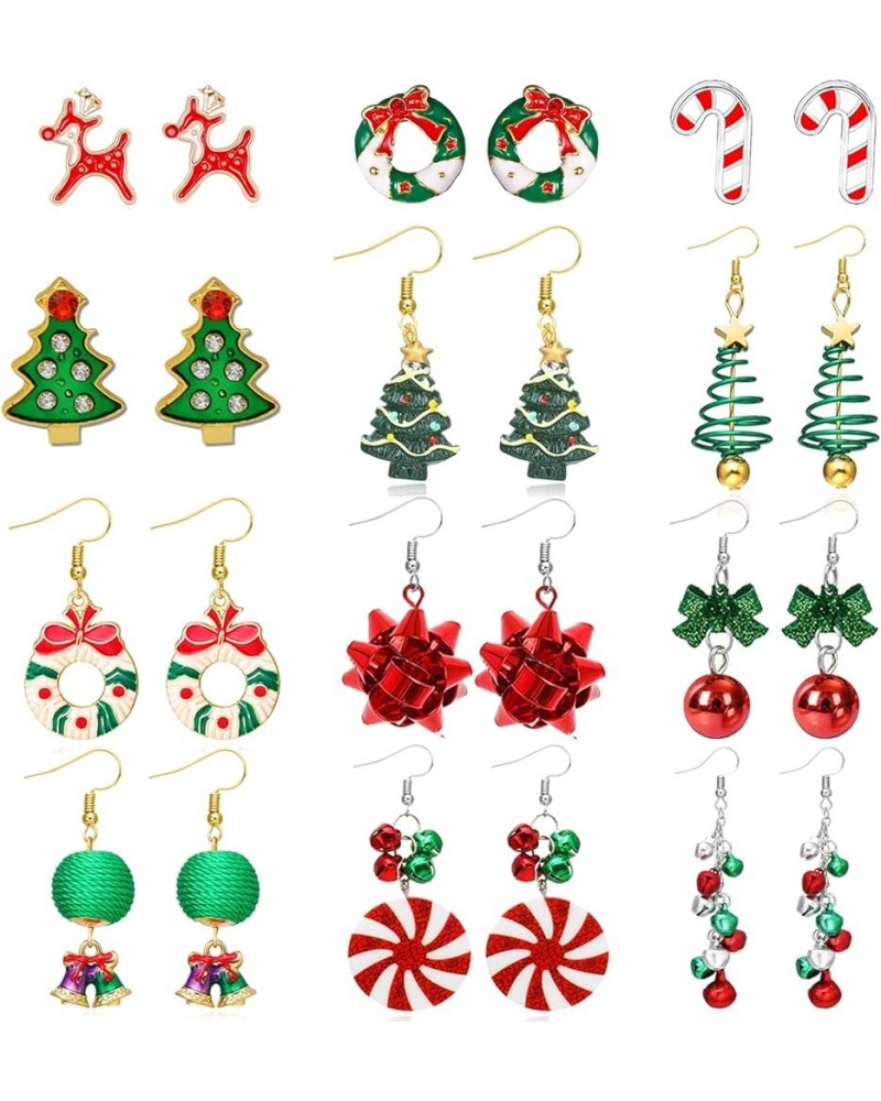 15 Pairs Christmas Stud Earrings Christmas Earrings for Women Christmas Candy Tree Bow Santa Claus Stud Earrings Xams Earring...