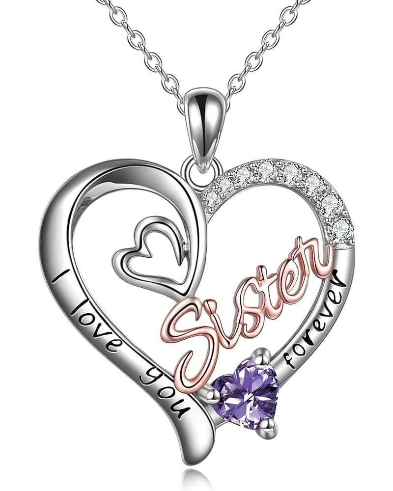 Sister Gifts from Sister Sterling Silver I Love You Forever Necklace Birthstone Pendant Sister Jewelry for Women Girls Sister...