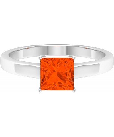 1 CT Certified Fire Opal Ring for Women, Fire Opal Solitaire Ring, Orange Fire Opal Gold Ring (6 MM Princess Cut Fire Opal) 1...