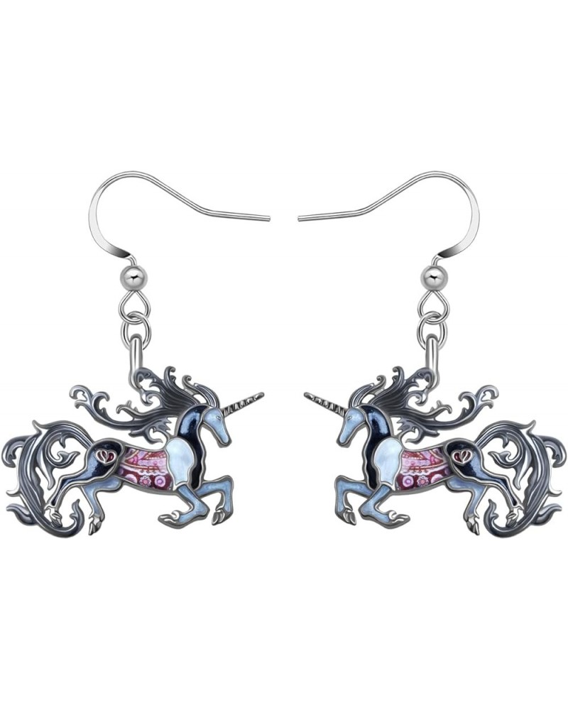 Enamel Alloy Cute Animal Unicorn Dangle Drop Earrings Novelty Horse Jewelry for Women Girls Ladies Gifts Charms Grey $9.68 Ea...