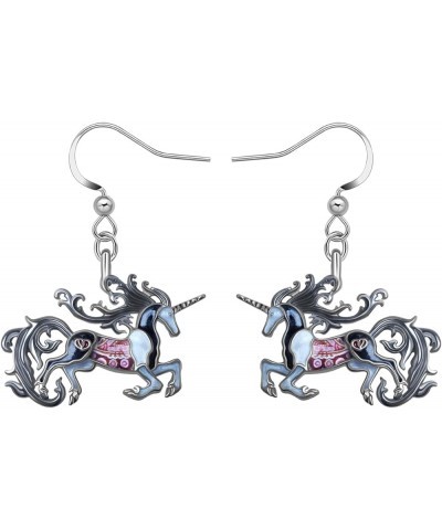 Enamel Alloy Cute Animal Unicorn Dangle Drop Earrings Novelty Horse Jewelry for Women Girls Ladies Gifts Charms Grey $9.68 Ea...