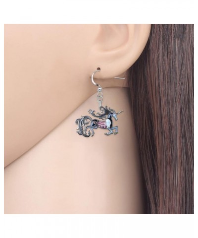 Enamel Alloy Cute Animal Unicorn Dangle Drop Earrings Novelty Horse Jewelry for Women Girls Ladies Gifts Charms Grey $9.68 Ea...