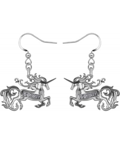 Enamel Alloy Cute Animal Unicorn Dangle Drop Earrings Novelty Horse Jewelry for Women Girls Ladies Gifts Charms Grey $9.68 Ea...