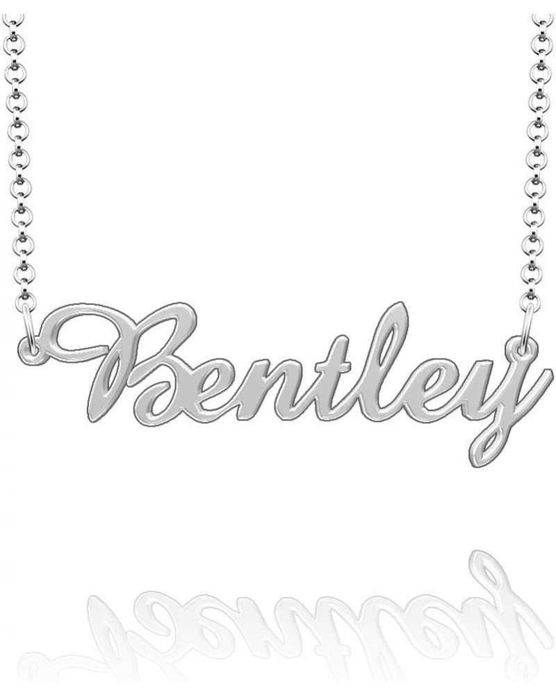 Personalized Bentley Name Necklace Stainless Steel Plated Custom Made of Last Name Gift for Family Font5-Silver $11.43 Necklaces